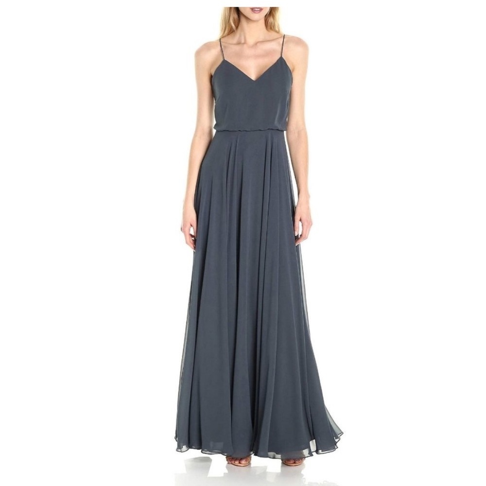 Jenny Yoo Slate Blue Spaghetti-Strap Chiffon Maxi Dress - Picture 3 of 12